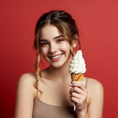 Woman enjoying ice cream delight