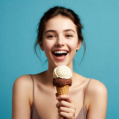 Enjoying ice cream with a smile
