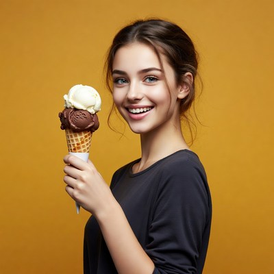 Enjoying ice cream cone with a smile