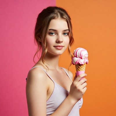 Enjoying colorful ice cream treat