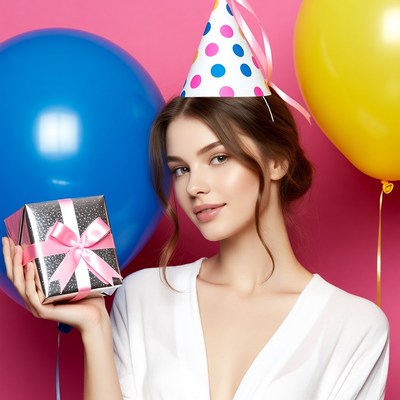 Celebrating with balloons and gifts