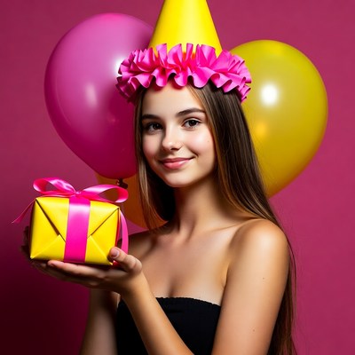 Celebrating with balloons and gifts