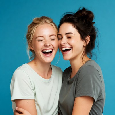 Friends laughing together in studio