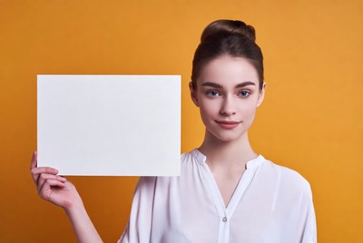 Model posing with blank sign