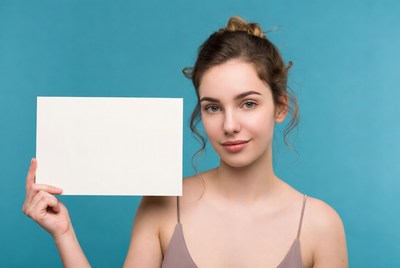 Young woman holding blank sign