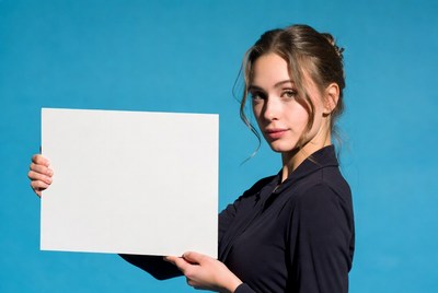Young woman holding a blank sign