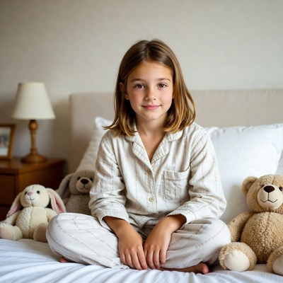 Girl in pajamas with toys