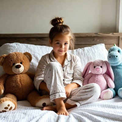 Cozy bedtime with stuffed animals