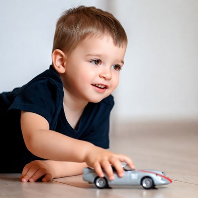 Playing with a toy car indoors