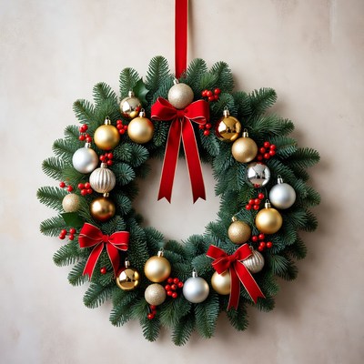 Decorative christmas wreath with ornaments