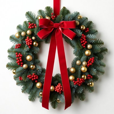 Festive holiday wreath with red accents