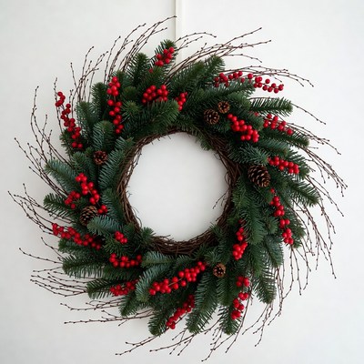 Festive wreath with red berries