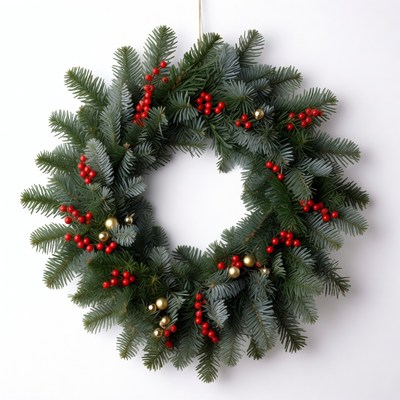 Decorative holiday wreath with red berries