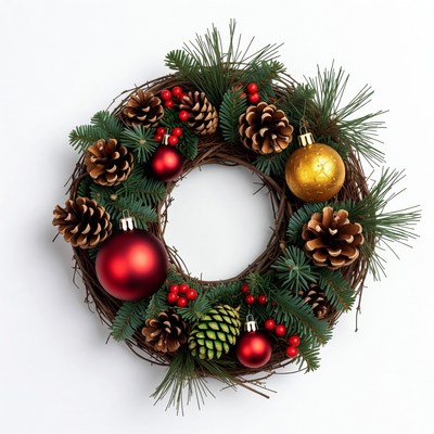 Festive christmas wreath with ornaments