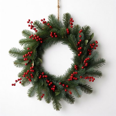 Festive wreath with red berries
