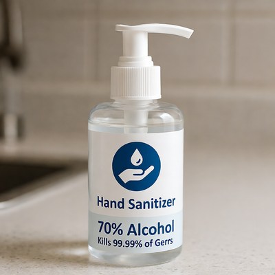 Clear hand sanitizer in a bottle