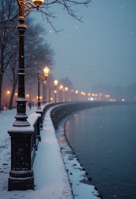 Snowy evening by the river