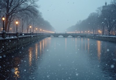 Snowy evening by the river