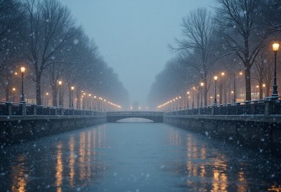Snowy evening by the river