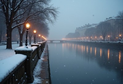 Snowy evening by the river