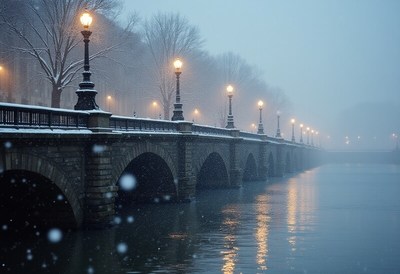 Winter evening by the river