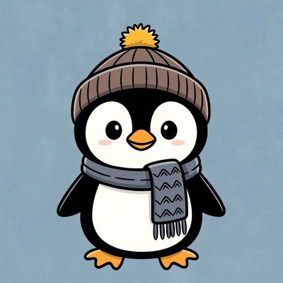 Cute penguin in winter accessories
