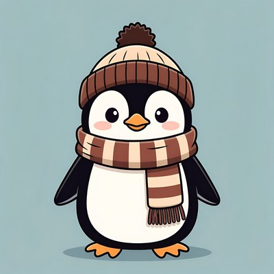 Cute penguin in winter attire