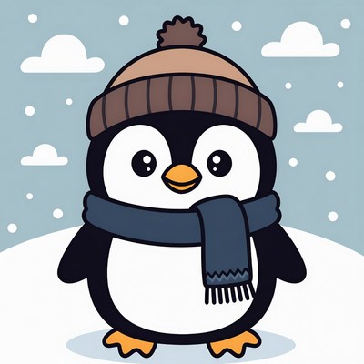 Cute penguin in winter attire