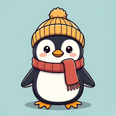 Cute penguin in winter attire