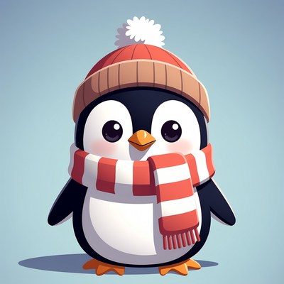 Cute penguin wearing a hat and scarf