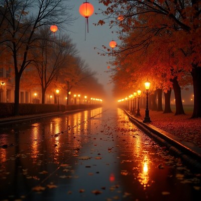 Autumn evening with lanterns