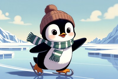 Skating penguin on ice