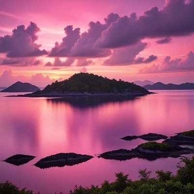 Serene sunset over tranquil island waters