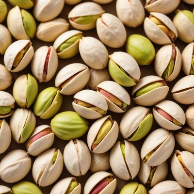 Pistachios in shells arranged neatly