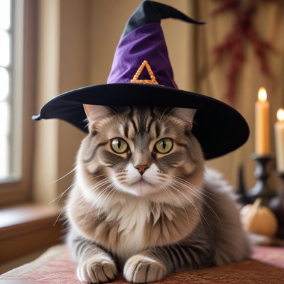 Cat in witch hat for halloween