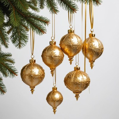 Golden ornaments hanging from a tree