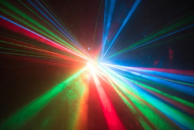 Colorful laser light display at night