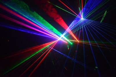Colorful laser light show at night