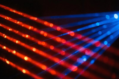Colorful laser light display at night