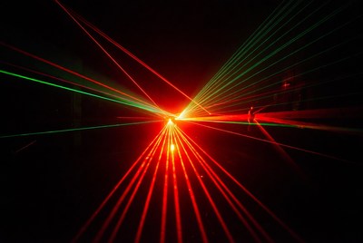 Colorful laser light display at night
