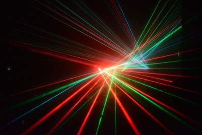Colorful laser light display at night