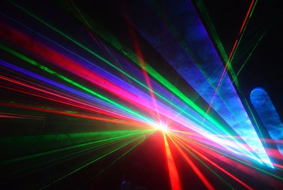 Colorful laser light display at night