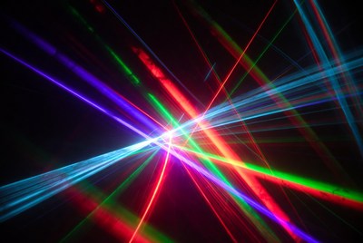 Colorful laser light display at night