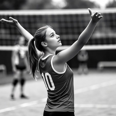 Volleyball player reaching for ball