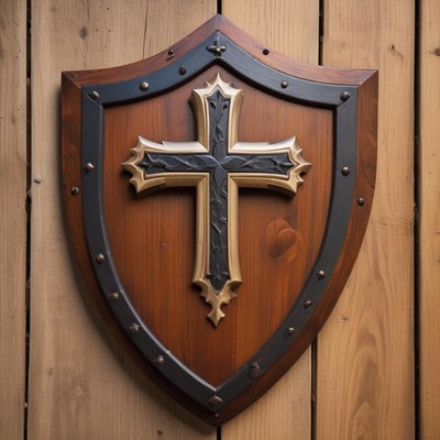 Wooden shield with cross design