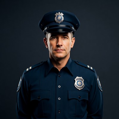 Police officer stands confidently in uniform