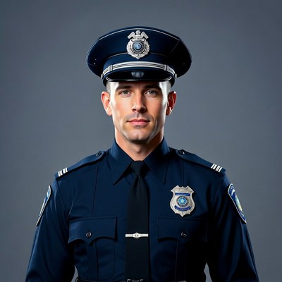 Policeman in uniform poses confidently