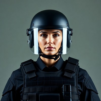 Female officer in tactical gear