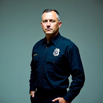 Police officer in uniform poses confidently