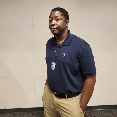 Police officer at community event